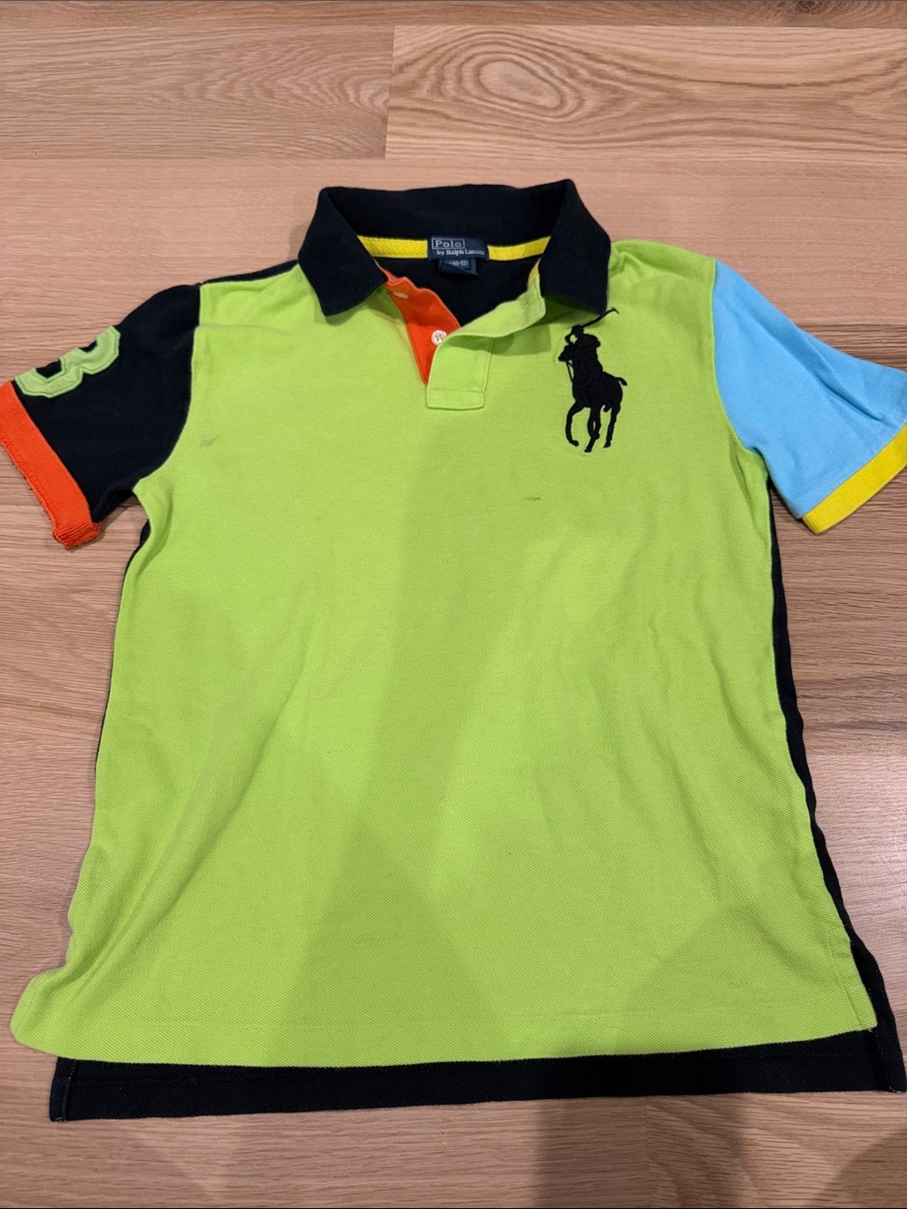 Polo by Ralph Lauren Boys Lime Green Colorblock Polo with Black Collar